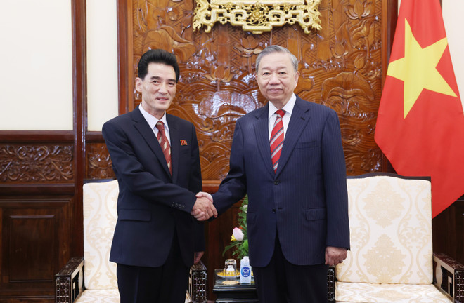 Party General Secretary and State President To Lam receives Ambassador of the DPRK Ri Sung Guk on August 12. (Photo: VNA) Party General Secretary and State President To Lam receives DPRK Ambassador.jpg