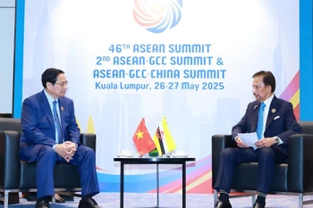 Vietnamese Prime Minister Pham Minh Chinh (L) meets with Sultan Haji Hassanal Bolkiah of Brunei Darussalam in Kuala Lumpur on May 27. (Photo: VNA)