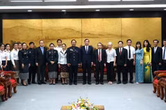 Chairman of the Da Nang People's Committee Le Trung Chinh receives a delegation from the People's Court of central Laos. (Photo: VNA)