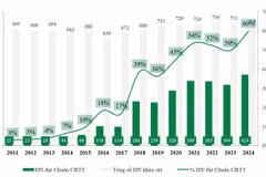 A chart showing the number of listed companies meeting stock market information disclosure requirements in 2011-2024. (Photo courtesy of Vietstock)