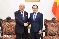 Deputy Prime Minister Tran Luu Quang (R) and Special Advisor to the Japan-Vietnam Parliamentary Friendship Alliance Takebe Tsutomu (Photo: VNA)