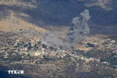 Smoke rises after an Israeli air strike on Kfarchouba, Lebanon, September 16, 2024. (Photo: Xinhua/VNA)