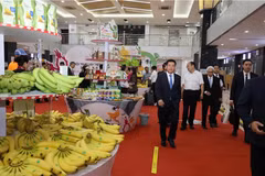 Minister of Industry and Trade Nguyen Hong Dien attends the first Vietnam Fruit Festival in China. (Photo: VietnamPlus)
