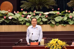 NA Chairman Tran Thanh Man speaks at the working session in Ho Chi Minh City. (Photo: VNA)