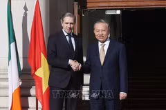 Party General Secretary and State President To Lam (R) and Irish Prime Minister Simon Harris at their meeting in Dublin on October 3. (Photo: VNA)