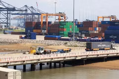 Containers of goods at the Cai Mep - Thi Vai port complex in Phu My township, Ba Ria - Vung Tau province (Photo: VNA)