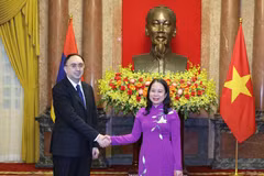 Acting President Vo Thi Anh Xuan (R) and Ambassador of Armenia Suren Baghdasaryan. (Photo: VNA)