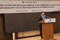 Secretary general of the ASEAN-Korea Centre Kim Jae-shin speaks at his inauguration ceremony. (Photo: asean.org)