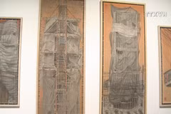 Silk paintings and small-sized sculptures on display