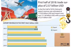 First half of 2018: Trade surplus of 2.57 billion USD