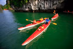 Exploring the coral reefs on pristine Lan Ha Bay by kayak