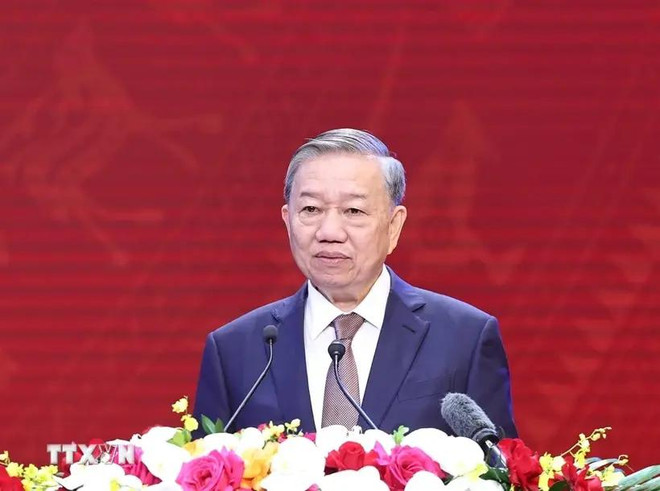 Party General Secretary To Lam speaks at the meeting (Photo: VNA) TL.webp