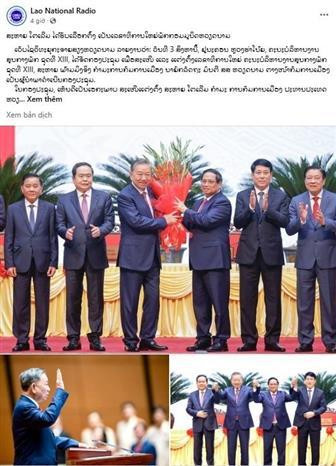The online publication of the Lao National Radio also runs the full text of the congratulatory letter to the General Secretary of the Central Committee of the Communist Party of Vietnam. (Photo: Screenshots) vna_potal_truyen_thong_lao_dua_tin_chuc_mung_tong_bi_thu_to_lam_7519723.jpg