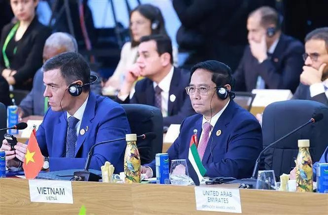 Prime Minister Pham Minh Chinh (R) attends the G20 Summit in Rio de Janeiro. (Photo: VNA) PM.jpg