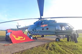 Helicopters rehearse flag display for National Day celebration