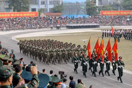 A grand military parade rehearsal in celebration of the 70th anniversary of the Dien Bien Phu Victory (May 7, 1954 - 2024) is held at the stadium of the northwestern province of Dien Bien on May 3. (Photo: VNA)