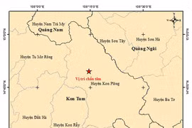 The map of the epicenter of the 5.0-magnitude earthquake occurring on July 28 in Kon Plong district, Kon Tum province. (Photo: https://baodauthau.vn/)