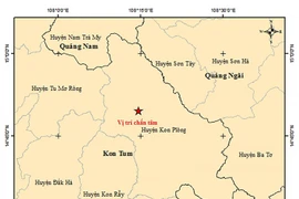 The map of the epicenter of the 5.0-magnitude earthquake occurring on July 28 in Kon Plong district, Kon Tum province. (Photo: https://baodauthau.vn/)