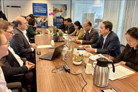 At the meeting between Ninh Binh's delegation and representatives from the Paris Île-de-France Regional Chamber of Commerce and Industry (Photo: VNA)
