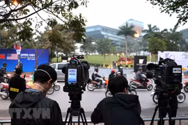 Reporters wait for President Trump’s arrival
