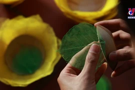 Young man gives new life to fallen leaves