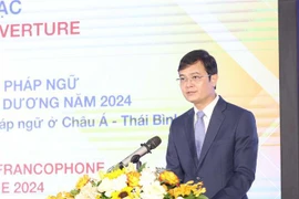 First Secretary of the HCMYU Central Committee Bui Quang Huy speaks at the forum. (Photo: VNA)