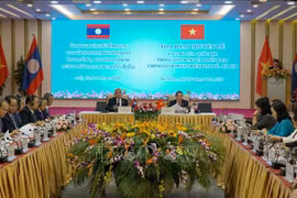 National Assembly Vice Chairman Nguyen Duc Hai (R) and his Lao counterpart Sommad Pholsena co-chair seminar on the role of the legislative body in building and implementing socio-economic development policies (Photo: VNA)