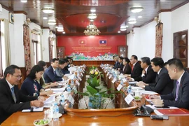 At the working session between the Organisation Commissions of the CPV and LPRP Central Committees. (Photo: VNA)