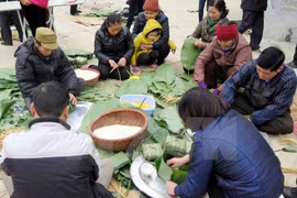 Chung cake trade village busy before Tet