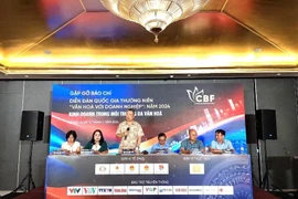 Chairman of the Vietnam Association of Business Culture Development (VNABC) Ho Anh Tuan speaks at the press conference. (Photo: VNA)