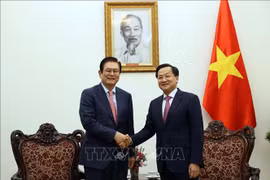 Deputy Prime Minister Le Minh Khai (R) and Lee Sang-Woon, Vice Chairman and COO of Hyosung Corporation, at their meeting in Hanoi on May 10. (Photo: VNA)
