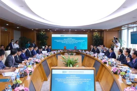 Lao official works with leaders of BIDV, EVN