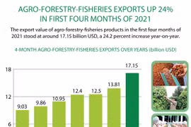 Agro-forestry-fisheries exports up 24% in first four months of 2021