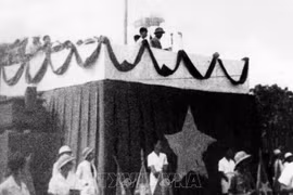 President Ho Chi Minh with aspiration for independence, freedom, happiness spotlighted