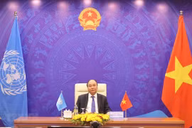 Prime Minister Nguyen Xuan Phuc addresses the UNSC debate from Hanoi (Photo: VNA)