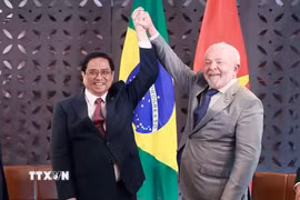 Prime Minister Pham Minh Chinh (L) meets with Brazilian President Luiz Inácio Lula da Silva on May 21, 2023 (Photo: VNA)