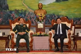 Minister of National Defence Phan Van Giang (left) meets with General Secretary of the Lao People’s Revolutionary Party and President of Laos Thongloun Sisoulith in Vientiane on November 19. (Photo: VNA)