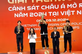Three delegations - JeongJeom University, Shinhan University, and Daekyung University, all from the Republic of Korea – win top places in civil events at the Vietnam 2024 Asian Open Police Taekwondo Championships. (Photo: VNA)