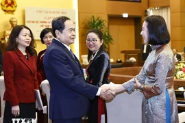 NA Chairman Tran Thanh Man meets with new ambassadors and heads of representative agencies abroad on December 18. (Photo: VNA)