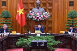 Prime Minister Pham Minh Chinh (C) chairs the fourth meeting of the government steering committee to review the implementation of Resolution No. 18-NQ/TW on December 17. (Photo: VNA)