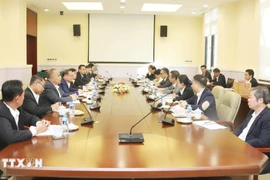 At the working session with the delegation of the Lao People's Revolutionary Party (LPRP) Central Committee Office. (Photo: VNA)