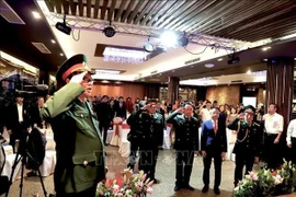 Delegates observe the flag-hoisting ceremony at the event (Photo: VNA)