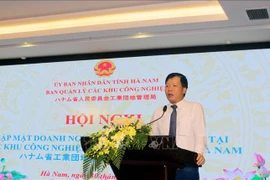 Head of the Management Board of Industrial Parks of Ha Nam province Luu Tran Son speaks at the meeting. (Photo: VNA)