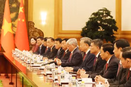 The Vietnamese delegation at the talks (Photo: VNA)