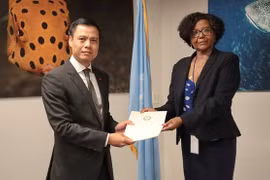 Ambassador Dang Hoang Giang presents the Submission of Vietnam to the representative of the Commission on the Limits of the Continental Shelf (Photo: VNA)