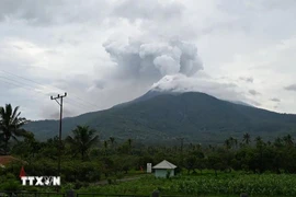 Ash spewed from Lewotobi Laki-Laki volcano seen in Pulolera village of Flores Timur district, East Nusa Tenggara province, Indonesia. (Photo: Xinhua/VNA)