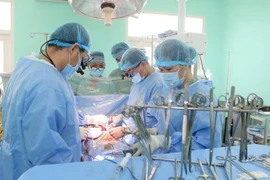 Doctors from the Hue Central Hospital in Thua Thien-Hue province instruct an organ transplant from a brain-dead donor at the Vietnam-Sweden Hospital in Uong Bi city, Quang Ninh province. (Source: VNA)