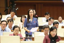 Deputy Chu Thi Hong Thai of Lang Son province raises a question at the Q&A session. (Photo: VNA)