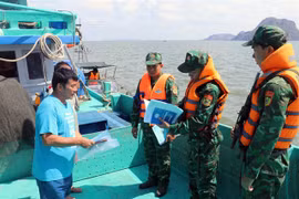 Hon Chong port border guards inspect a fishing vessel off the coast of Kien Giang province. (Photo: VNA)