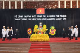 The body of Party General Secretary Nguyen Phu Trong is laid in state at the National Funeral Hall in Hanoi. (Photo: VNA)